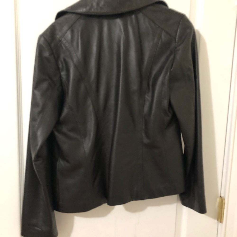 Dark Brown Leather Jacket, Size M, NWOT - Picture 3 of 3